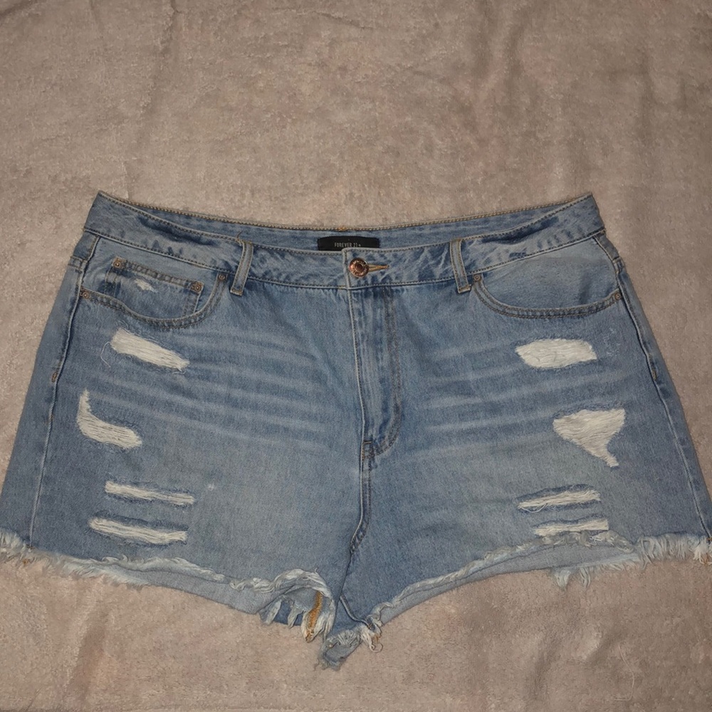 Forever 21 Light Wash Distressed Denim Shorts